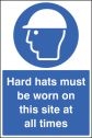 Hard hats must be worn on site all time Sign