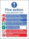 Fire action English French German Auto Dial and Lift sign