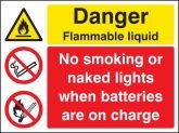 Highly flammable batteries on charge sign