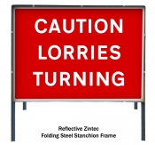 Caution Lorries Turning Traffic Temporary Road Sign