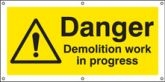 Danger Demolition work in progress banner with cable tie fixing eyelets banner