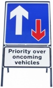 Priority Over Oncoming Traffic Sign With Supplementary Plate