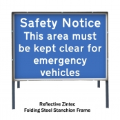 Safety Notice This area must be kept clear for emergency vehicles Freestanding Road Sign