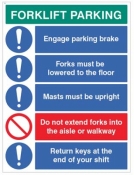 Forklift Parking Engage brakes lower forks return keys sign