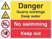 Danger Quarry workings deep water no swimming keep out sign