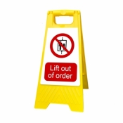 Lift out of order yellow freestanding warning sign