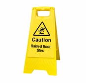 Caution Raised Floor Tiles yellow freestanding warning sign