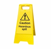 Caution Hazardous spill yellow freestanding warning sign