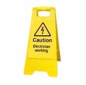 Caution Electrician working yellow freestanding warning sign