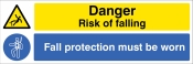 Danger Risk of falling Fall protection must be worn Sign