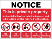 Notice This is private property Antisocial behaviour is being targeted Sign