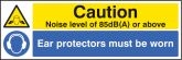 Noise level 85dB(A) ear protectors worn Sign (5222)