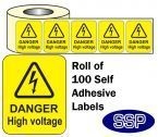 Danger High Voltage Roll Of 100 Self Adhesive Labels 40x50mm
