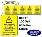 Warning Isolate Before Removing Cover Roll Of 100 Self Adhesive Labels 40x50mm