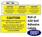 Two Versions Of BS 7671 Warning Label Roll Of 100 75x50mm