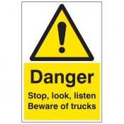 Danger stop, look, listen beware of trucks floor graphic