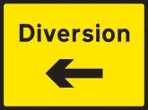 Diversion left road sign