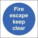 Fire escape keep clear blue and white sign