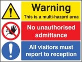 Multi hazard area no unauthorised admittance visitors reception sign
