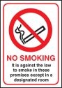 No smoking against law except designated room sign