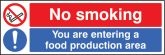 No smoking food production area sign
