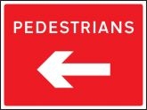 Pedestrians arrow left road sign