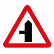 Side road ahead on left road sign (506.1)