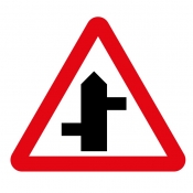 Staggered junction ahead left road sign (507.1)