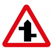 Staggered junction ahead right road sign (507.1)