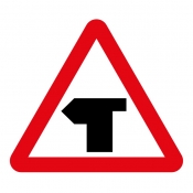 T-junction ahead left road sign (505.1)