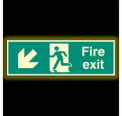 Fire Exit Down & Left Sign Photoluminescent