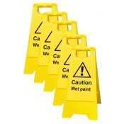 Wet Paint Yellow Freestanding Sign Value 5 Pack