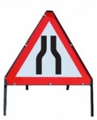 Road Narrows Ahead Triangle Temporary Road Sign