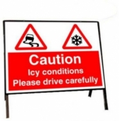 Caution Icy Condtions Road Sign with Frame