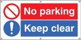 No parking Keep clear banner with cable tie fixing eyelets banner