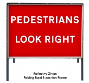 Pedestrians Look Right Freestanding Road Sign