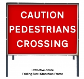 Caution Pedestrians Crossing Freestanding Road Sign