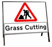 Men at work grass cutting Freestanding Road Sign