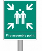 Assembly Point Sign on a Post