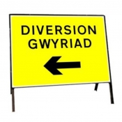 Diversion Left Welsh Bilingual Temporary Road Sign