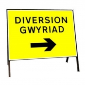 Diversion Right Welsh Bilingual Road Sign