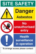 Site safety board asbestos 600x900mm c/w contact details sign