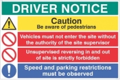 Driver notice Be aware of pedestrians Unsupervised reversing forbidden sign