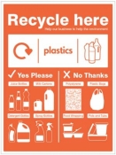 Plastic bottles WRAP Recycle here sign