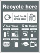 Food tins and drink cans WRAP Recycle here sign