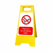 No smoking area yellow freestanding sign