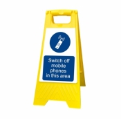 Switch off mobile phones yellow freestanding sign