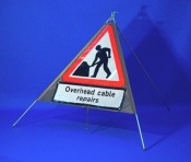 Men at Work Overhead Cables Repairs Fold up Sign (563.1)