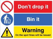Don't drop it - bin it! On the spot fines will be issued Sign