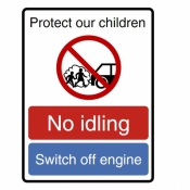 Protect Children No idling Switch off Engine Sign